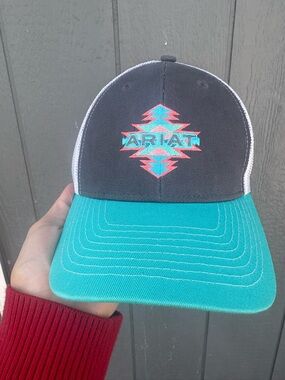 Ariat Teal Brim Charcoal Front Kids Trucker Hat with Southwest Logo